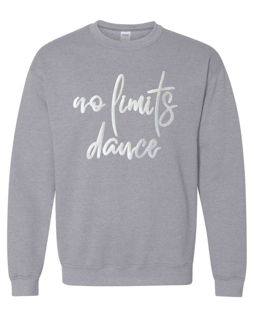 WHITE SPARKLE NO LIMITS DANCE - SPORT GREY GILDAN CREW - YOUTH + ADULT