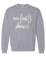 WHITE SPARKLE NO LIMITS DANCE - SPORT GREY GILDAN CREW - YOUTH + ADULT