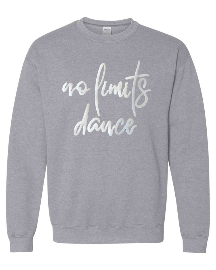 WHITE SPARKLE NO LIMITS DANCE - SPORT GREY GILDAN CREW - YOUTH + ADULT