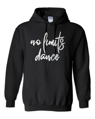 WHITE SPARKLE NO LIMITS DANCE - BLACK GILDAN HOODIE - YOUTH + ADULT