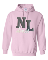 BLACK/WHITE GINGHAM NL WHITE DANCE - PINK GILDAN HOODIE - YOUTH + ADULT