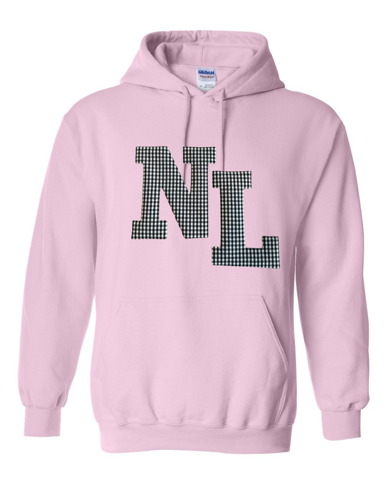 BLACK/WHITE GINGHAM NL - PINK GILDAN HOODIE - YOUTH + ADULT