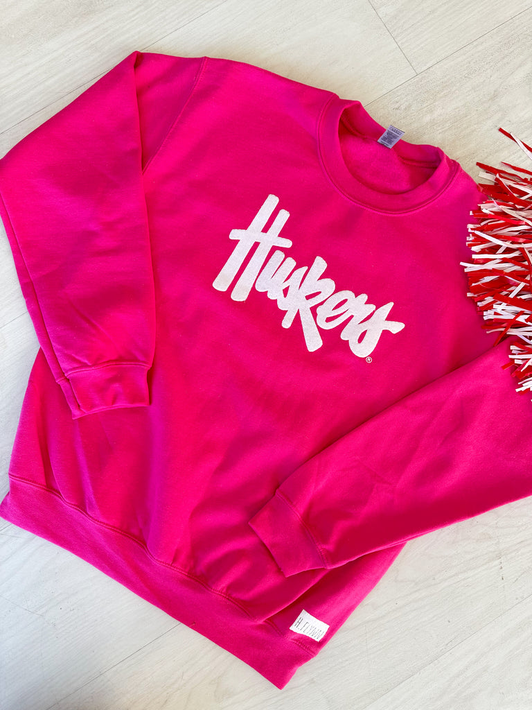 HUSKERS SCRIPT - HOT PINK CREW