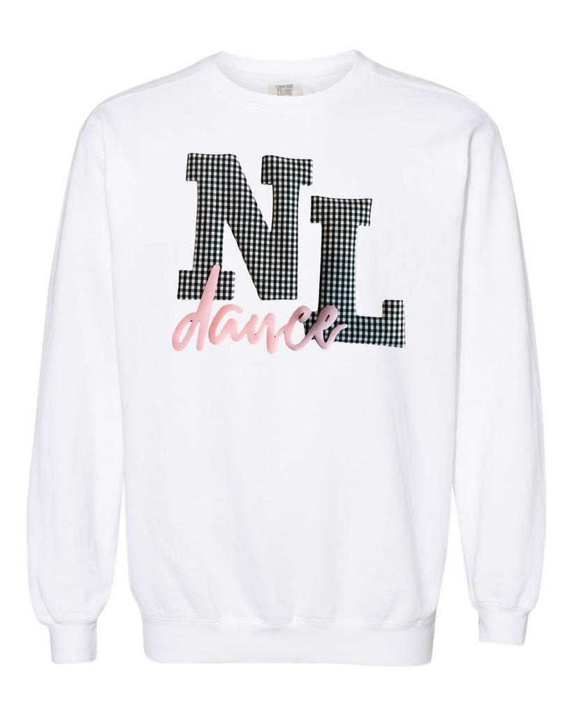 BLACK/WHITE GINGHAM NL PINK DANCE- WHITE COMFORT COLORS CREW