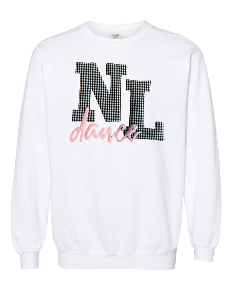 BLACK/WHITE GINGHAM NL PINK DANCE- WHITE COMFORT COLORS CREW