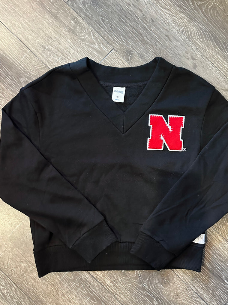 N - BLACK V NECK LADIES SWEATSHIRT