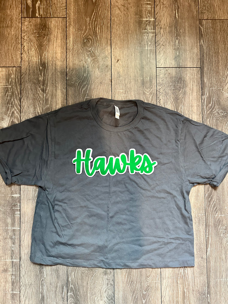 CURSIVE GREEN/WHITE HAWKS - GREY CROP TEE
