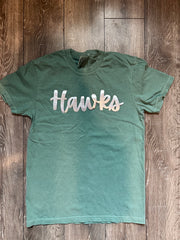CURSIVE SILVER METALLIC HAWKS - GREEN COMFORT COLORS TEE
