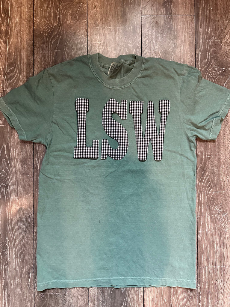 VARSITY BLACK/WHITE GINGHAM LSE - GREEN COMFORT COLORS TEE