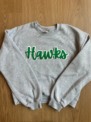 CURSIVE GREEN/WHITE HAWKS - GREY CROP CREWNECK