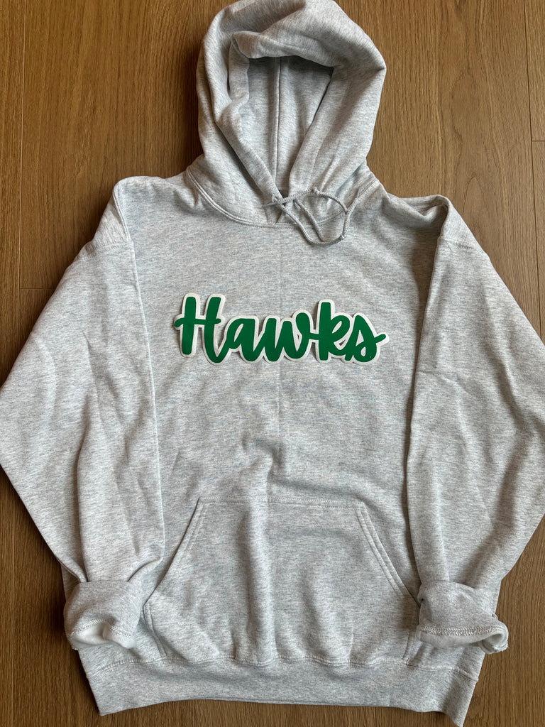 CURSIVE GREEN/WHITE HAWKS - GREY HOODIE