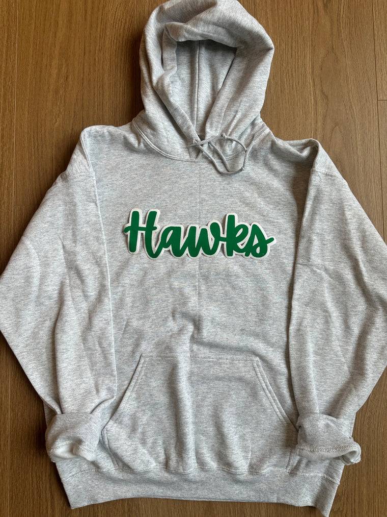 CURSIVE GREEN/WHITE HAWKS - GREY HOODIE