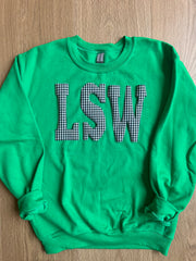 VARSITY BLACK/WHITE GINGHAM LSW - GREEN CREWNECK