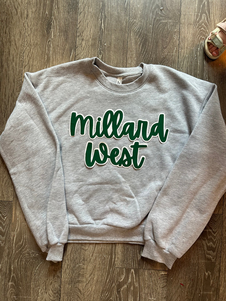 CURSIVE GREEN/WHITE MILLARD WEST - GREY FLEECE CROP CREW