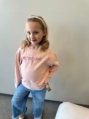 EMBROIDERED BE THE LIGHT - LIGHT PINK CREWNECK (TODDLER + YOUTH + ADULT)