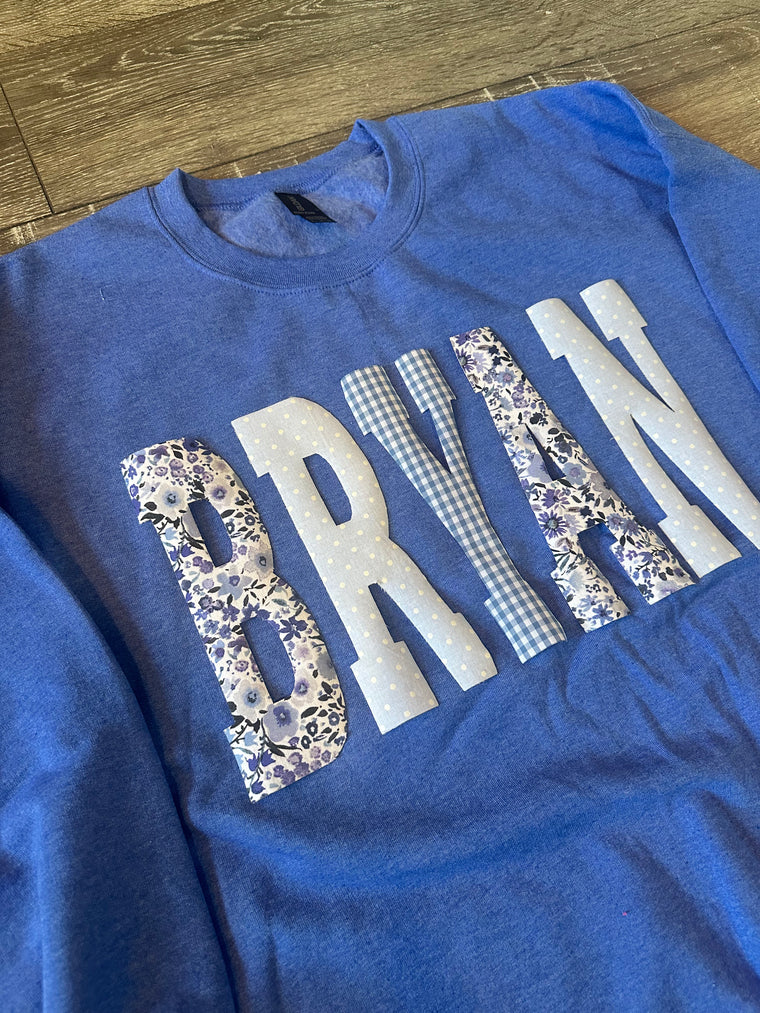 PATCHWORK BRYAN - HEATHER BLUE CREWNECK
