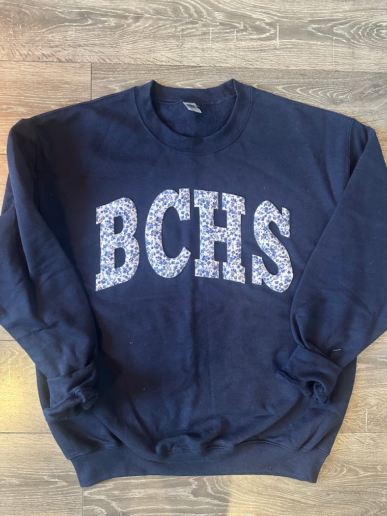 BLUE FLORAL BCHS - NAVY CREWNECK