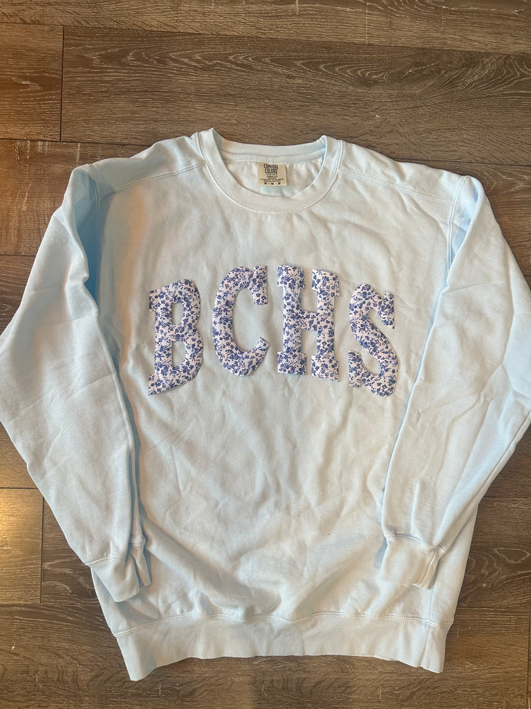 BLUE FLORAL BCHS - LIGHT BLUE COMFORT COLORS CREWNECK