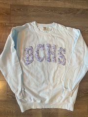 BLUE FLORAL BCHS - LIGHT BLUE COMFORT COLORS CREWNECK