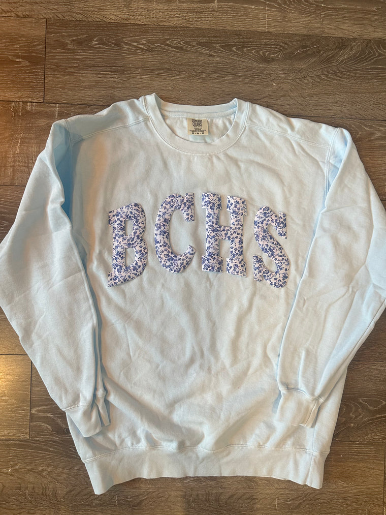 BLUE FLORAL BCHS - LIGHT BLUE COMFORT COLORS CREWNECK