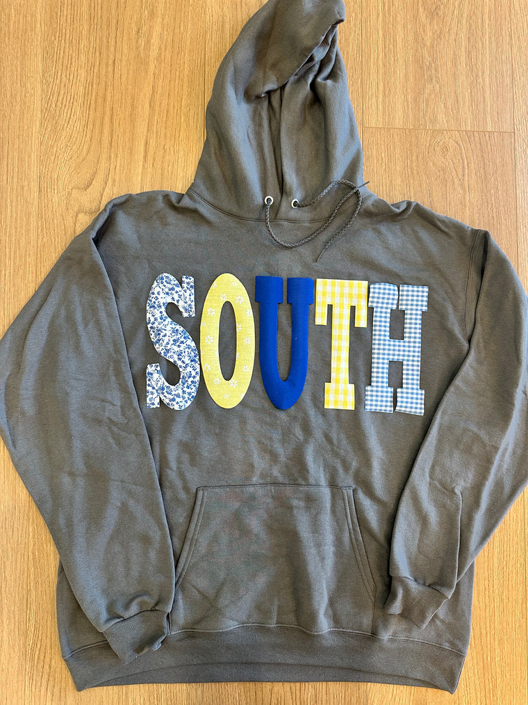 PATCHWORK SOUTH  - CHARCOAL GREY HOODIE