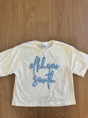 CURSIVE BLUE GINGHAM/LIGHT BLUE ELKHORN SOUTH  - CREAM CROP TEE