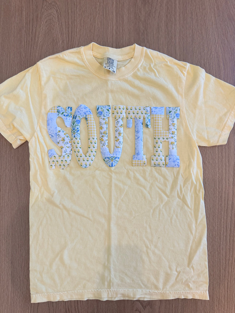 YELLOW/BLUE PATCHWORK SOUTH - BANANA YELLOW TEE