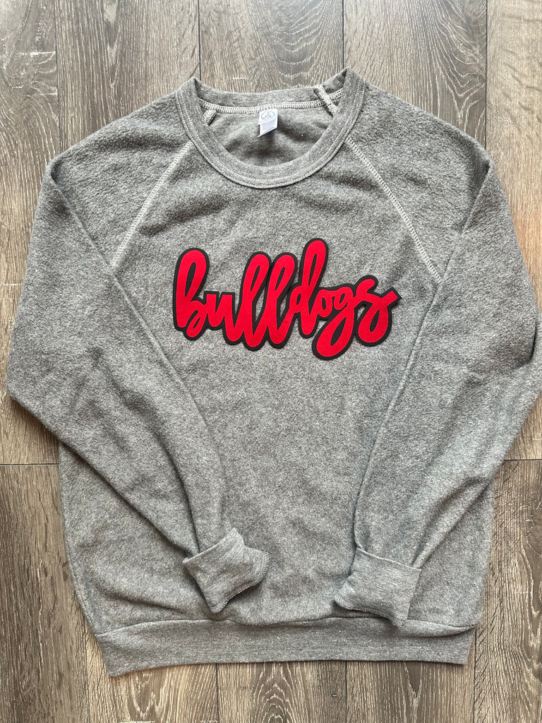 MODERN RED/BLACK BULLDOGS - GREY FLEECE CREW