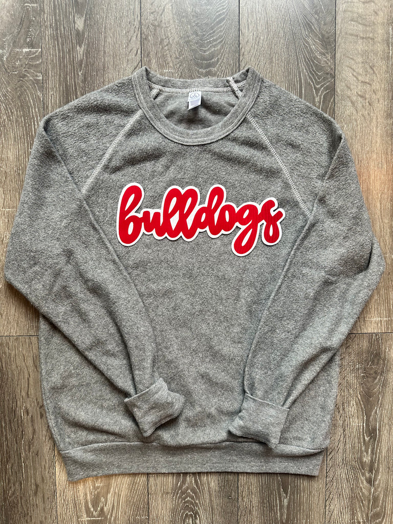 MODERN RED/WHITE BULLDOGS - GREY FLEECE CREW