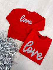 CURSIVE LOVE - RED CREW (TODDLER + YOUTH + ADULT)