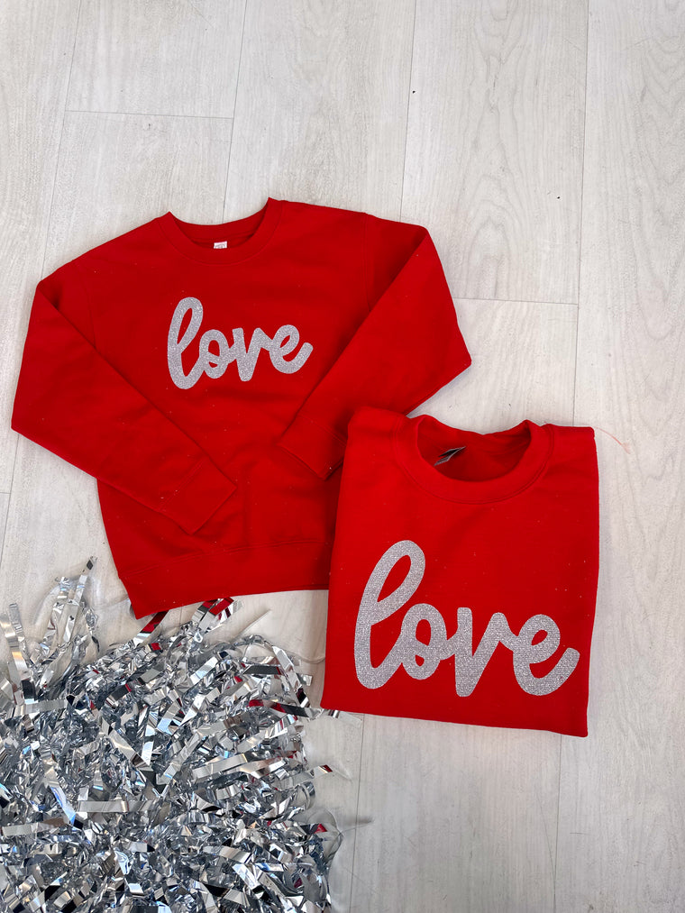 CURSIVE LOVE - RED CREW (TODDLER + YOUTH + ADULT)