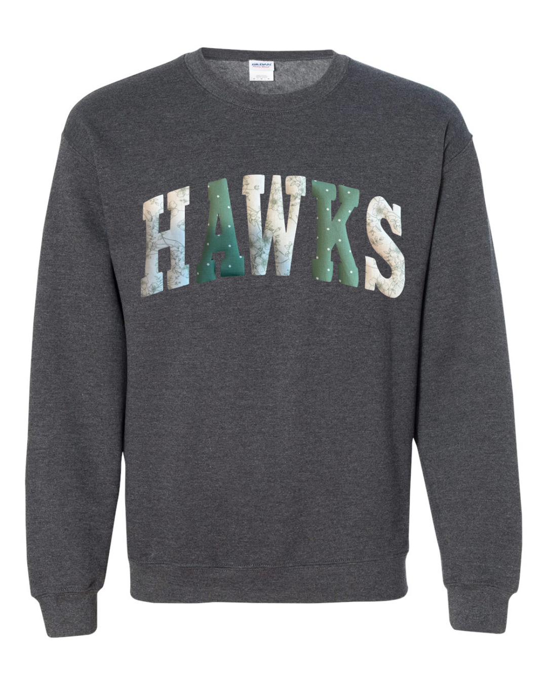PATCHWORK HAWKS - DARK HEATHER CREWNECK (YOUTH + ADULT)