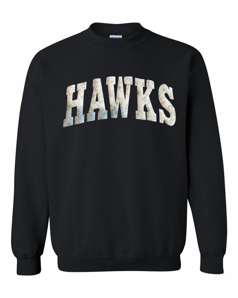LIGHT GREEN FLORAL HAWKS - BLACK CREWNECK (YOUTH + ADULT)
