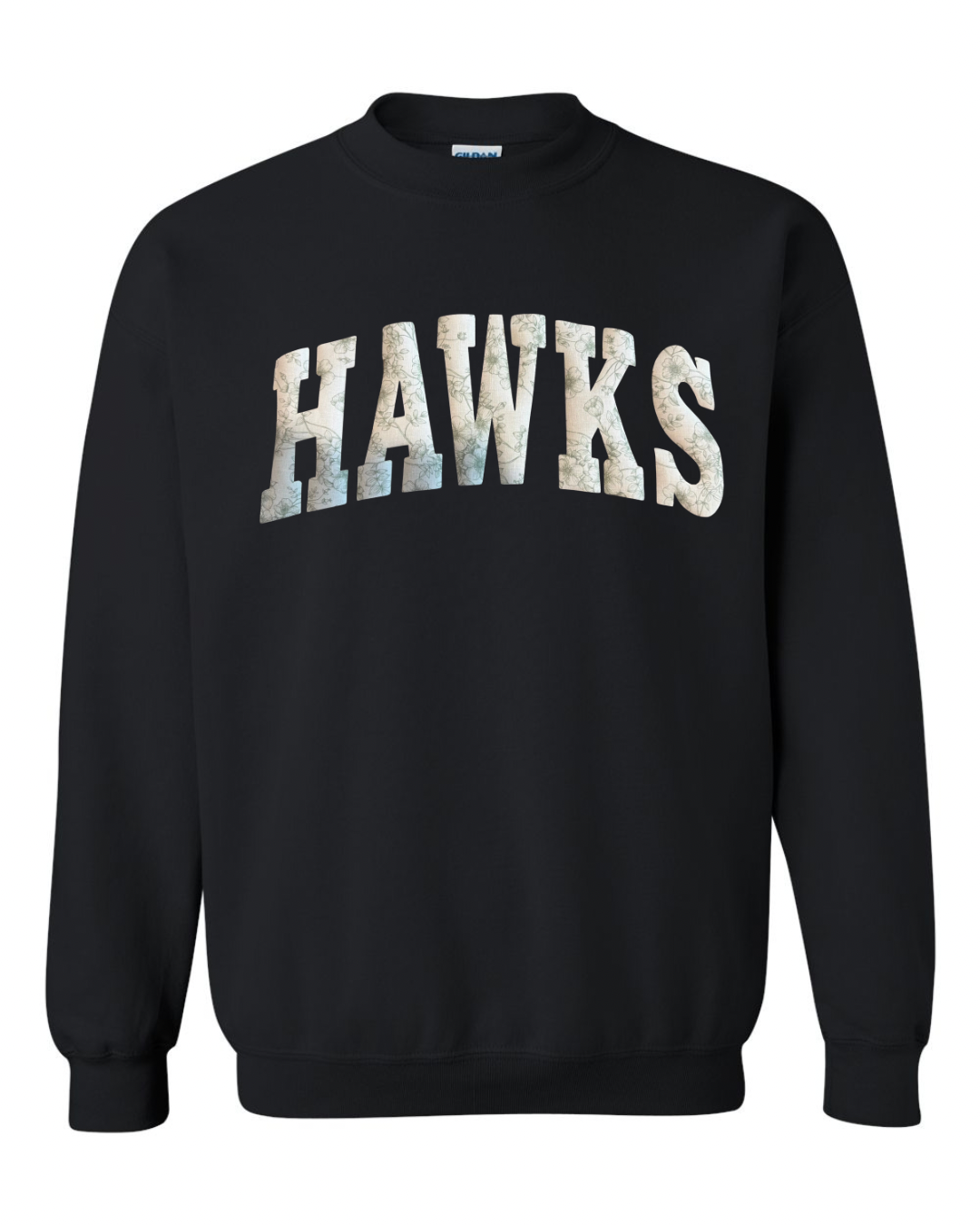 LIGHT GREEN FLORAL HAWKS - BLACK CREWNECK (YOUTH + ADULT)