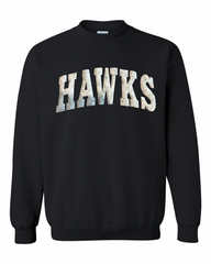 LIGHT GREEN FLORAL HAWKS - BLACK CREWNECK (YOUTH + ADULT)