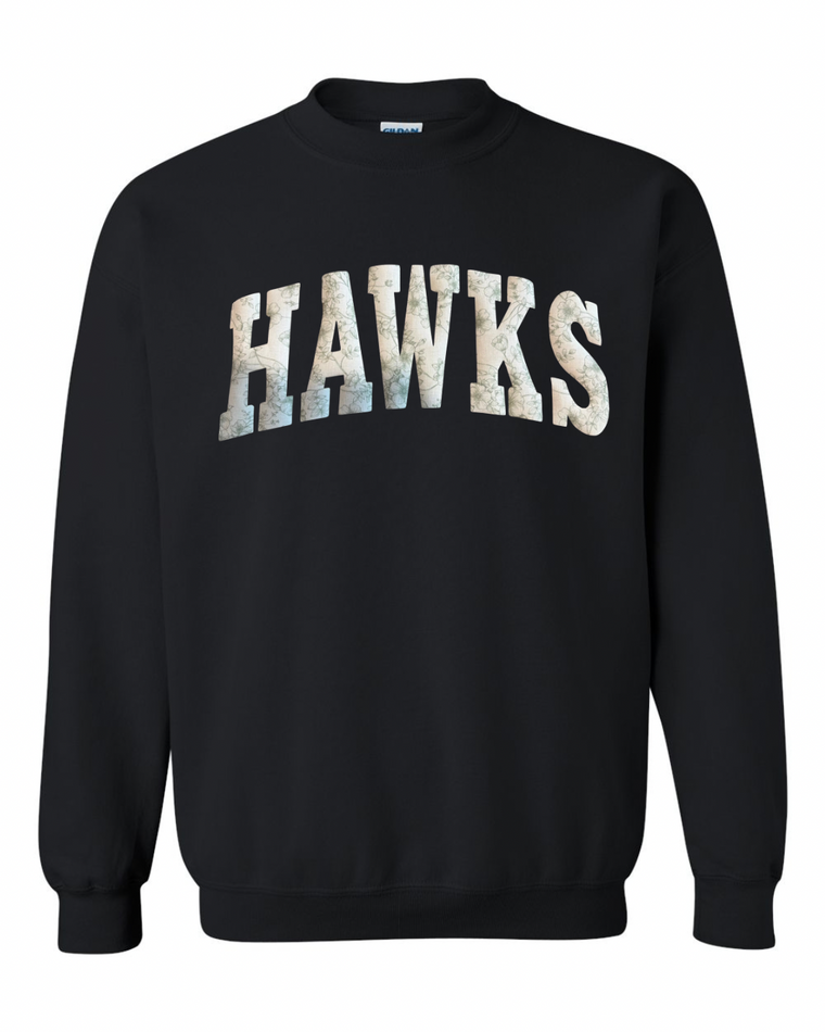 LIGHT GREEN FLORAL HAWKS - BLACK CREWNECK (YOUTH + ADULT)