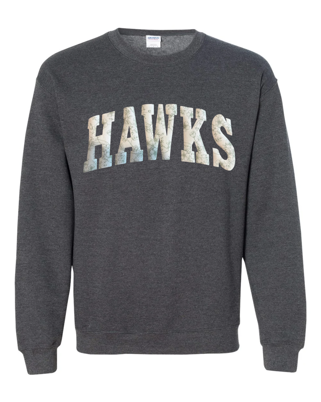 LIGHT GREEN FLORAL HAWKS - DARK HEATHER CREWNECK (YOUTH + ADULT)
