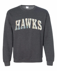 LIGHT GREEN FLORAL HAWKS - DARK HEATHER CREWNECK (YOUTH + ADULT)