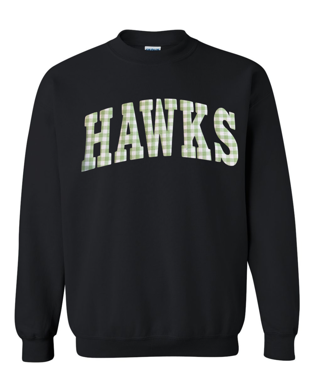 LIGHT GREEN GINGHAM HAWKS - BLACK CREWNECK (YOUTH + ADULT)