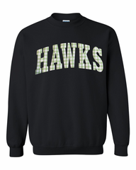LIGHT GREEN GINGHAM HAWKS - BLACK CREWNECK (YOUTH + ADULT)