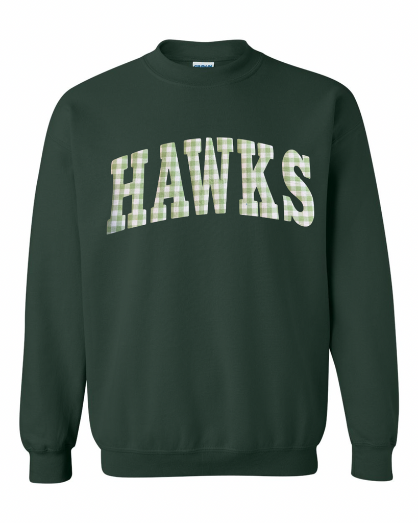LIGHT GREEN GINGHAM HAWKS - FOREST GREEN CREWNECK (YOUTH + ADULT)