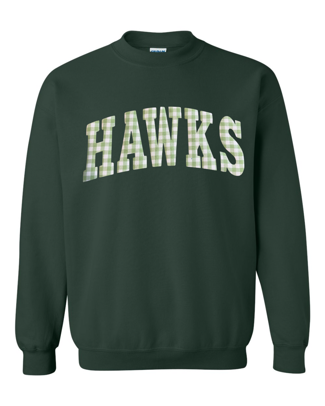 LIGHT GREEN GINGHAM HAWKS - FOREST GREEN CREWNECK (YOUTH + ADULT)