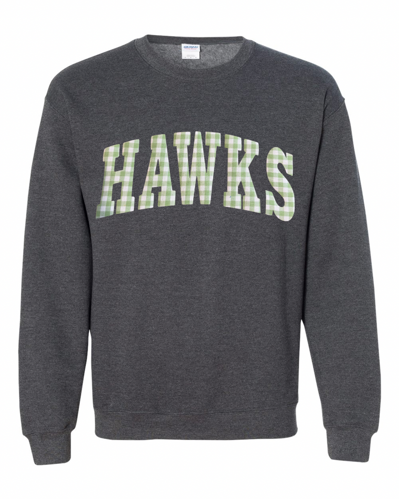 LIGHT GREEN GINGHAM HAWKS - DARK HEATHER CREWNECK (YOUTH + ADULT)