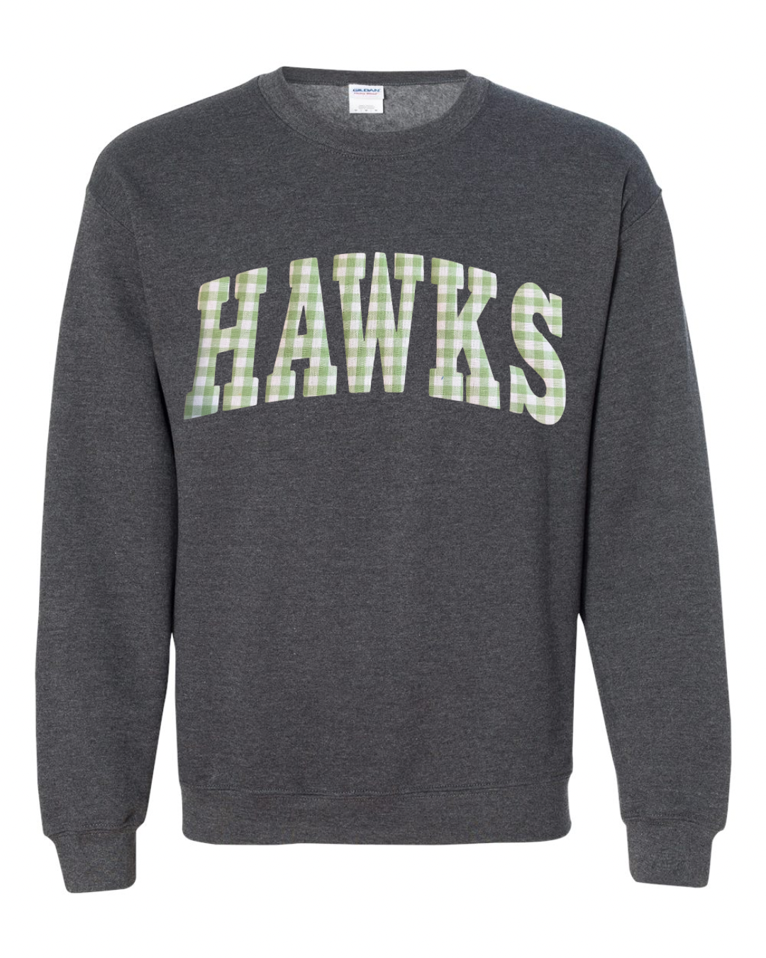 LIGHT GREEN GINGHAM HAWKS - DARK HEATHER CREWNECK (YOUTH + ADULT)