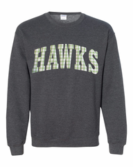 LIGHT GREEN GINGHAM HAWKS - DARK HEATHER CREWNECK (YOUTH + ADULT)