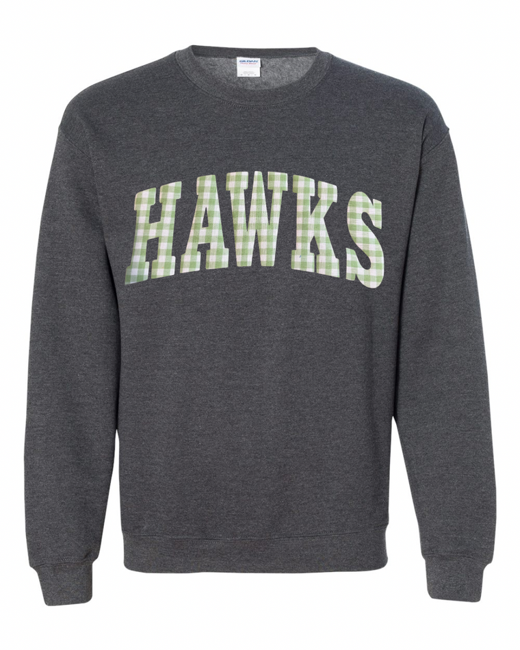 LIGHT GREEN GINGHAM HAWKS - DARK HEATHER CREWNECK (YOUTH + ADULT)