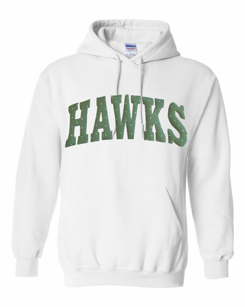 GREEN/WHITE TINY POLKA DOT HAWKS - WHITE HOODIE (YOUTH + ADULT)