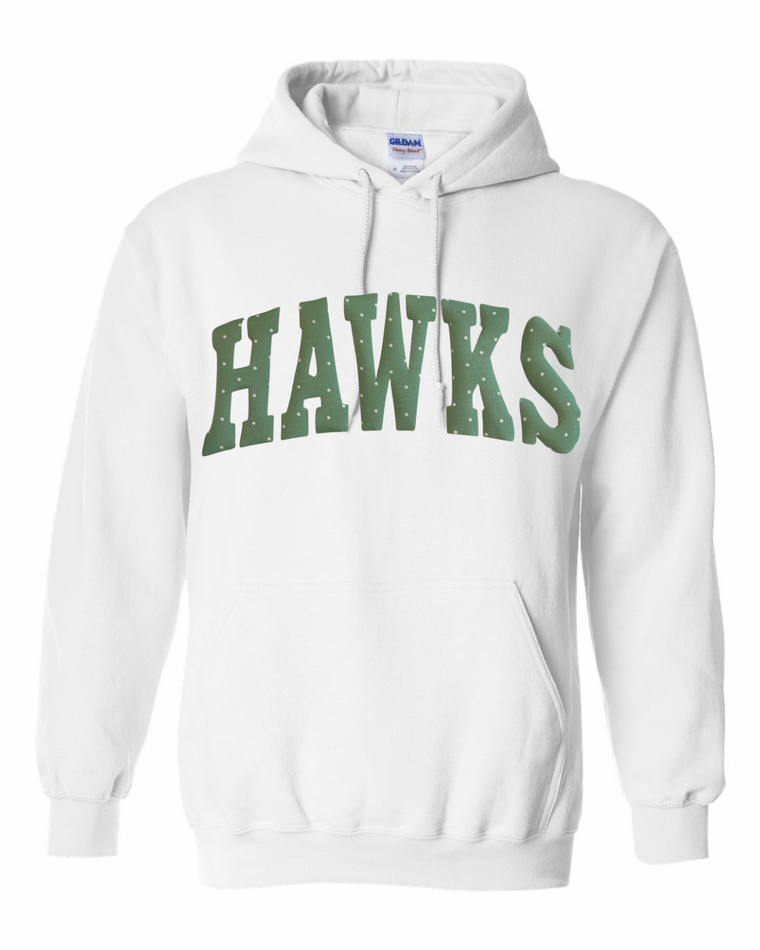 GREEN/WHITE TINY POLKA DOT HAWKS - WHITE HOODIE (YOUTH + ADULT)