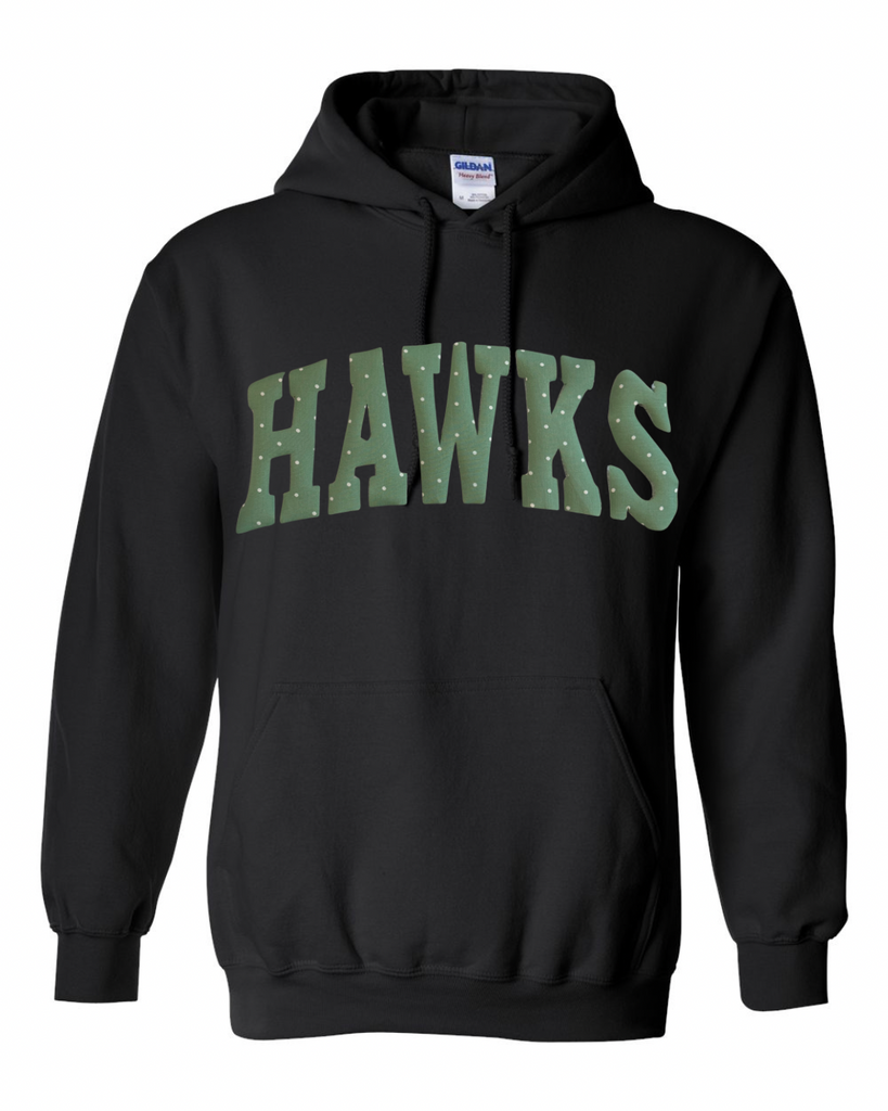 GREEN/WHITE TINY POLKA DOT HAWKS - BLACK HOODIE (YOUTH + ADULT)