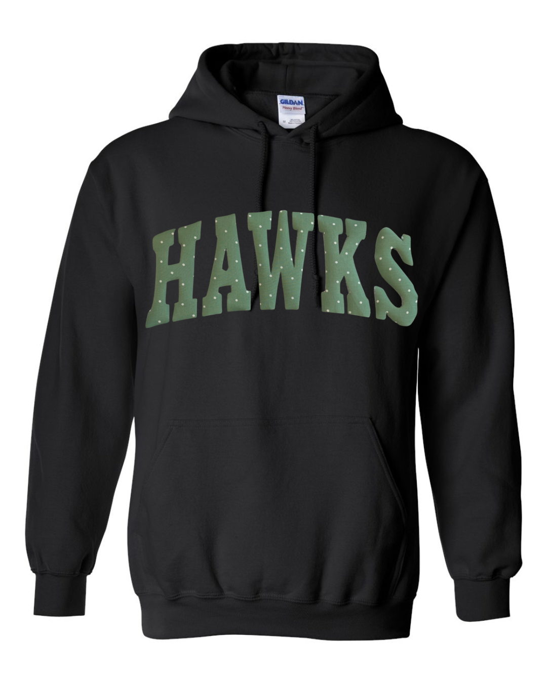 GREEN/WHITE TINY POLKA DOT HAWKS - BLACK HOODIE (YOUTH + ADULT)